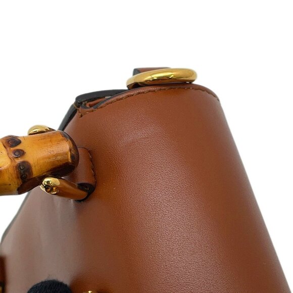 GUCCI Brown Leather Bamboo Shoulder Bag - Picture 10 of 16